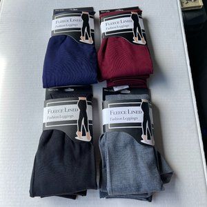 NWT 4 PACK Fleece Lined Leggings L/XL Red Herringbone Black Blue Free Ship/OFFER